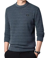 Jersey tricotat texturat pentru bărbați cu gât rotund pentru iarnă