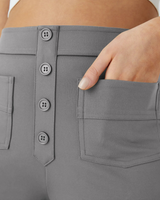 Pantaloni drepți elastici cu talie înaltă, cu nasturi și buzunare, pentru femei