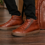 Botine casual din piele pentru bărbați cu închidere laterală cu fermoar