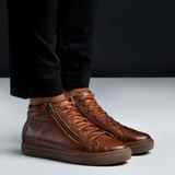 Botine casual din piele pentru bărbați cu închidere laterală cu fermoar