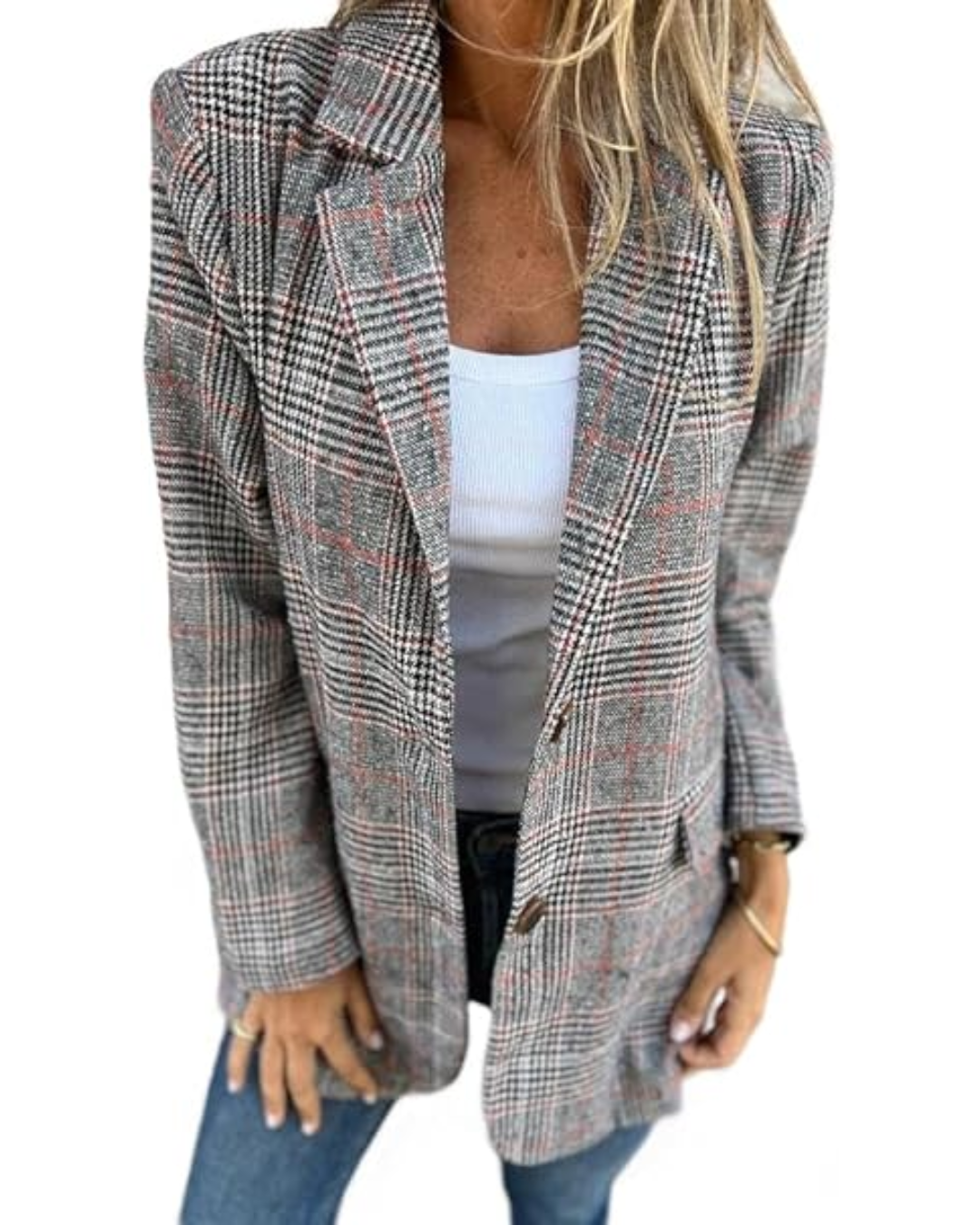 Sacou blazer în carouri cu design elegant pentru femei