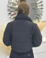 Palton de iarnă pentru femei cu pietre decorative și fermoar