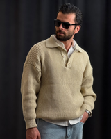 Pulover din tricot cu guler polo pentru bărbați®