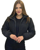 Palton de iarnă pentru femei cu pietre decorative și fermoar