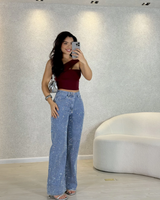 Pantaloni din denim cu croi larg și finisaj texturat pentru femei®