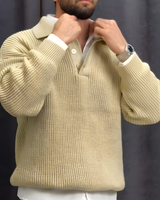 Pulover din tricot cu guler polo pentru bărbați®