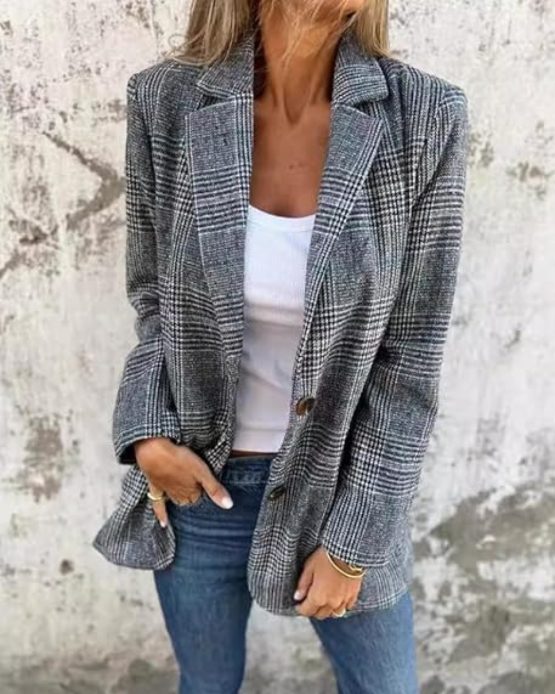 Sacou blazer în carouri cu design elegant pentru femei