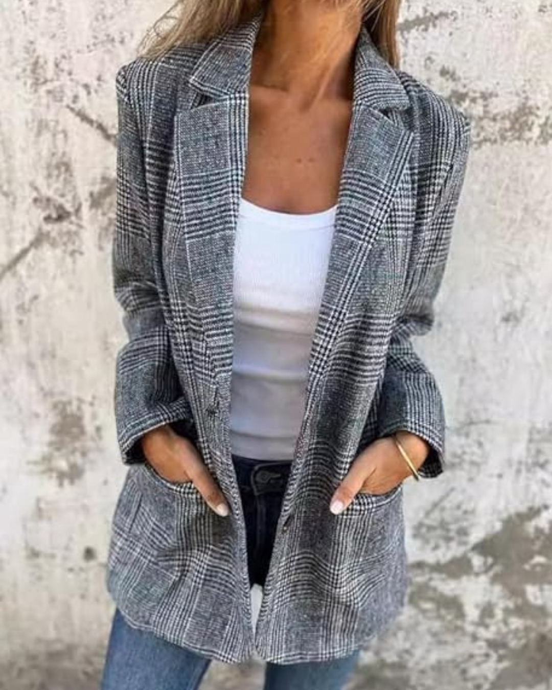 Sacou blazer în carouri cu design elegant pentru femei